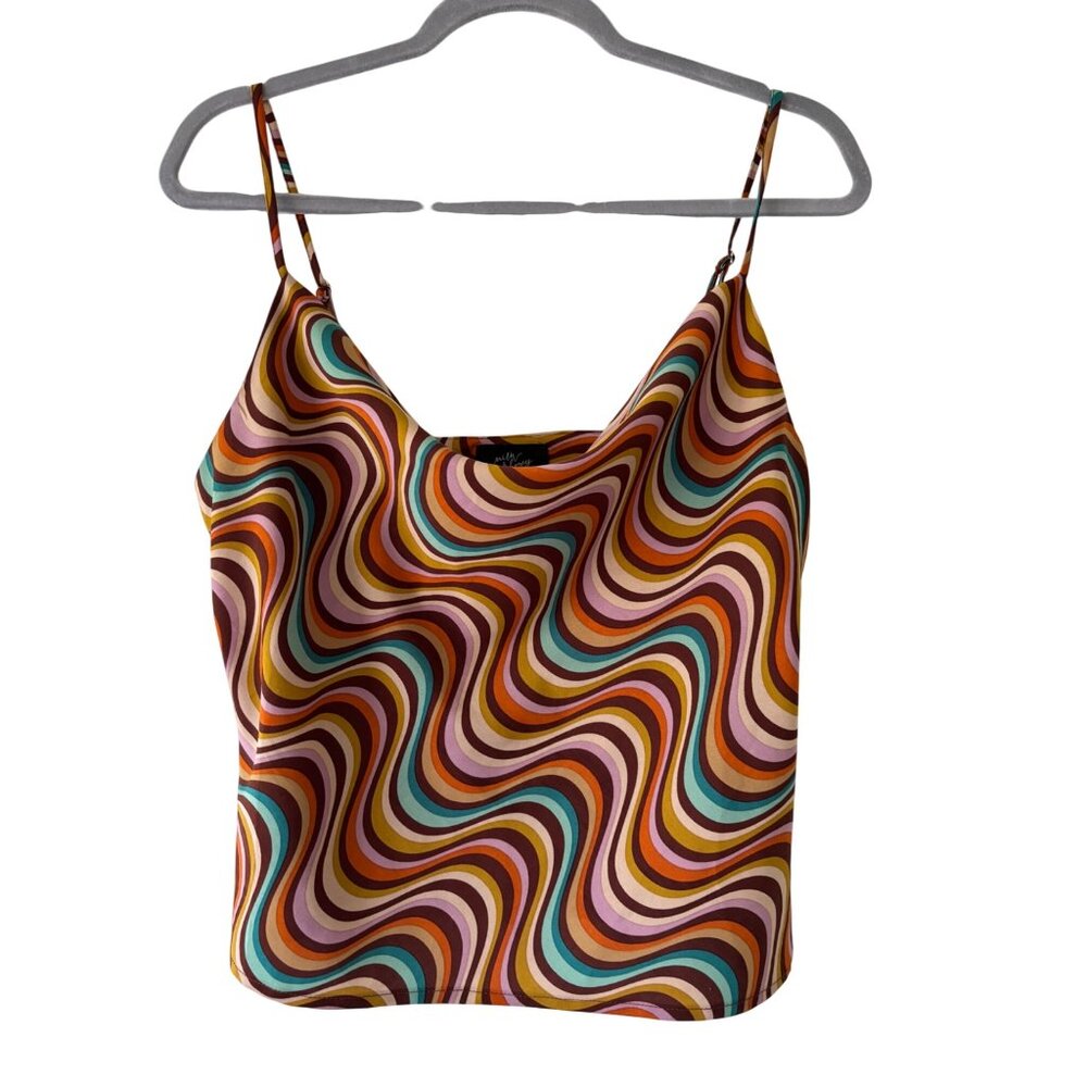 Wavy Print Satin Cowl Neck Cami - Multi